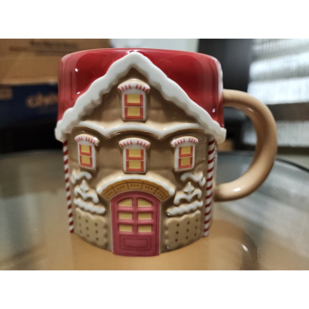 Starbucks Christmas Holiday Brown Red Gingerbread House Mug Collectible NEW BOX